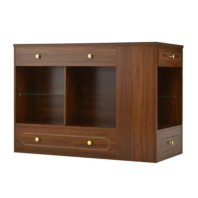 Îlot de placard avec 6 tiroirs, commode avec plateau en verre et étagères ouvertes, meuble de rangement pour bijoux – ModernLuxe