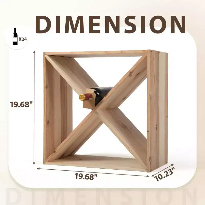 Sandinrayli Casier à vin modulaire empilable 4 pièces de 24 bouteilles, étagère de présentation en bois autoportante, cube de rangement pour bar, cave, cuisine