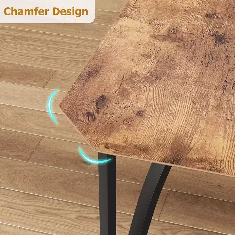 Ensemble table à manger et 4 chaises - Table de cuisine compacte 5 pièces avec design chanfreiné, marron rustique