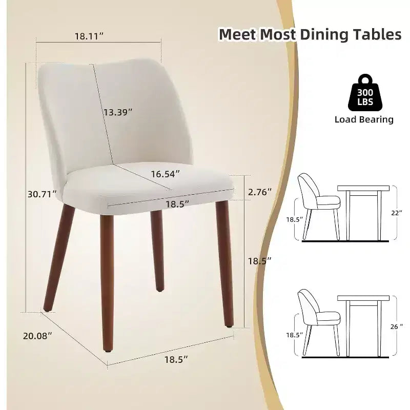 Lot de 2 chaises de salle à manger, chaises de cuisine rembourrées en lin avec pieds en bois massif, dossier ailé, pour salle à manger, salon