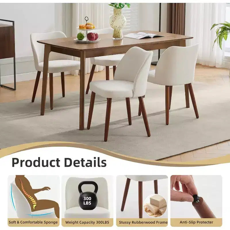 Lot de 2 chaises de salle à manger, chaises de cuisine rembourrées en lin avec pieds en bois massif, dossier ailé, pour salle à manger, salon