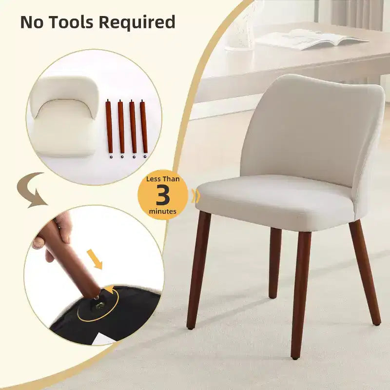 Lot de 2 chaises de salle à manger, chaises de cuisine rembourrées en lin avec pieds en bois massif, dossier ailé, pour salle à manger, salon