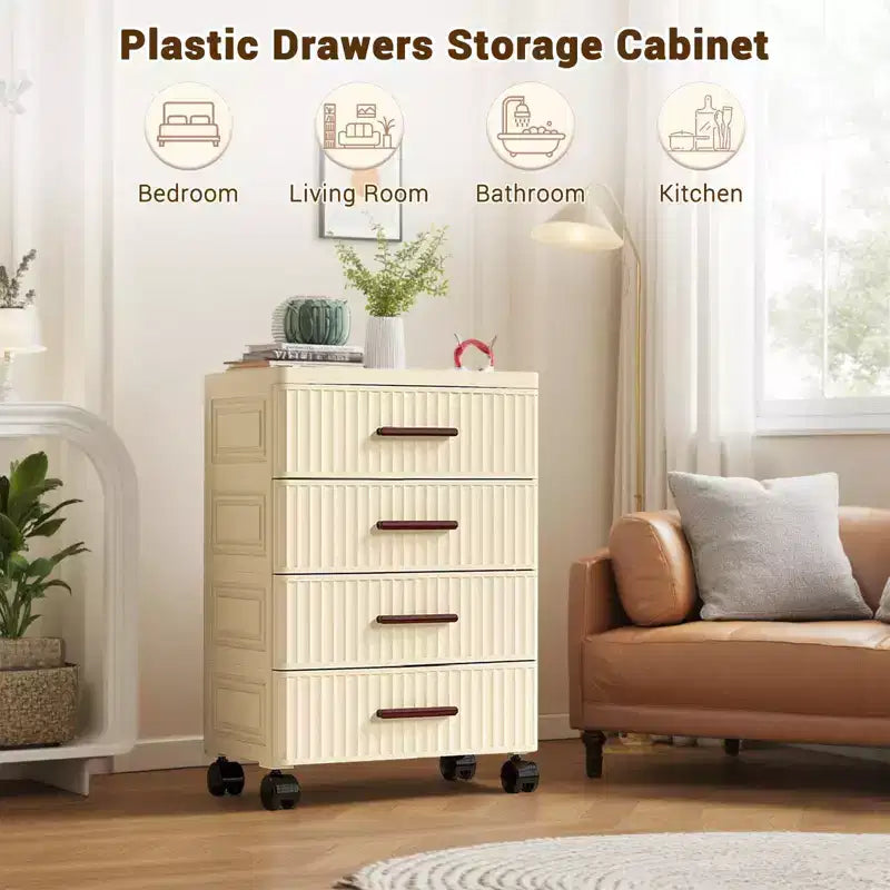 Boîte de rangement en plastique TROPOW avec roulettes, boîte de rangement pratique avec 5 tiroirs, boîtes de rangement pour chambre, salon, bureau