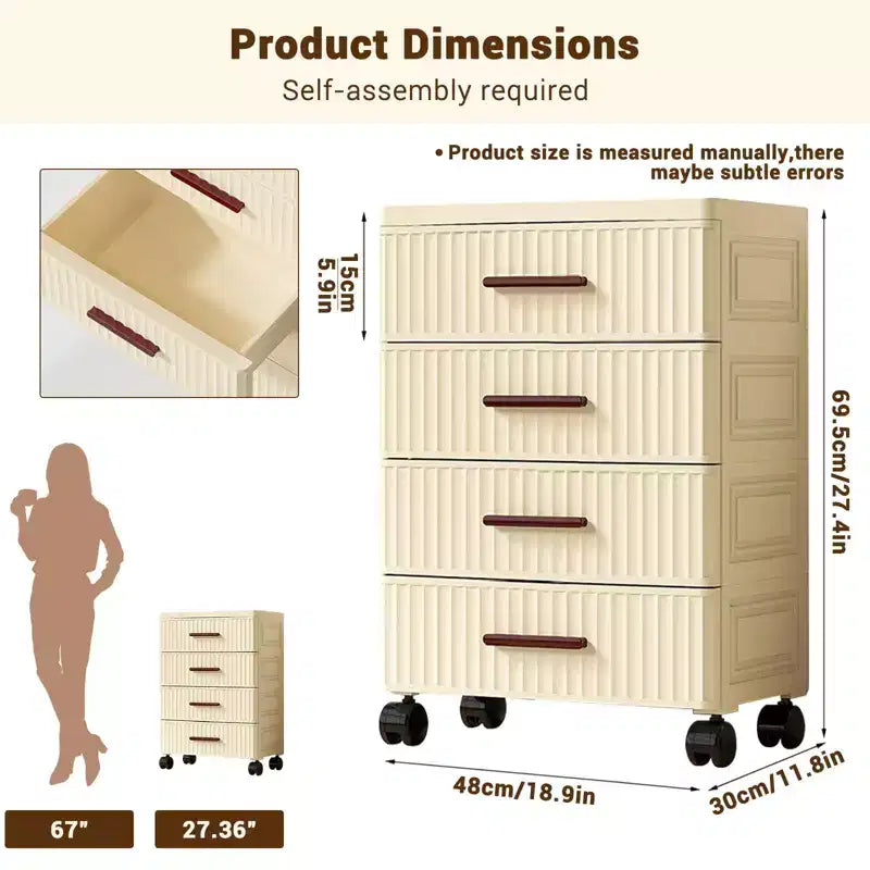 Boîte de rangement en plastique TROPOW avec roulettes, boîte de rangement pratique avec 5 tiroirs, boîtes de rangement pour chambre, salon, bureau