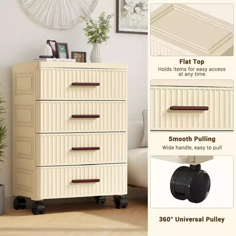 Boîte de rangement en plastique TROPOW avec roulettes, boîte de rangement pratique avec 5 tiroirs, boîtes de rangement pour chambre, salon, bureau