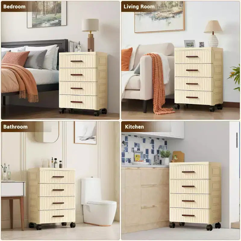 Boîte de rangement en plastique TROPOW avec roulettes, boîte de rangement pratique avec 5 tiroirs, boîtes de rangement pour chambre, salon, bureau