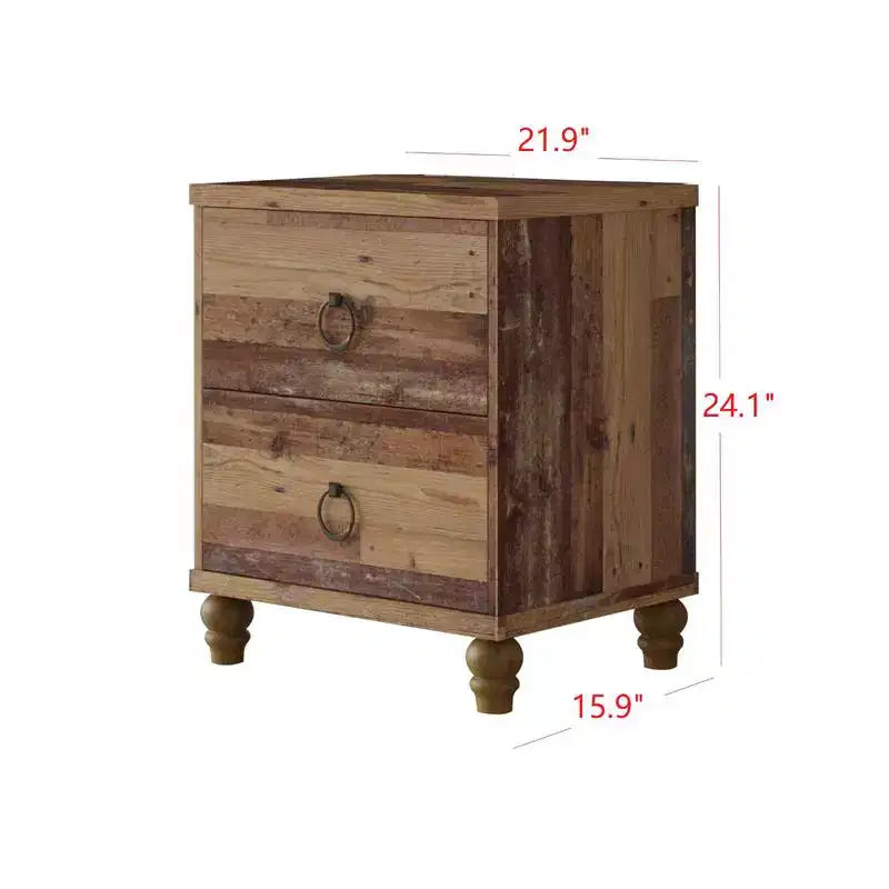 Table de chevet 2 tiroirs Home Design Jethro, chêne vintage