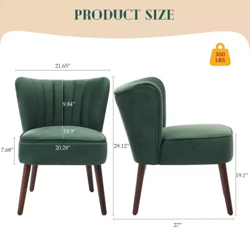 Fauteuil d'appoint moderne en velours avec pieds en bois, chaise longue sans accoudoirs pour salon, chambre à coucher, siège rembourré doux, supporte 136 kg