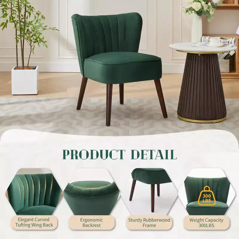 Fauteuil d'appoint moderne en velours avec pieds en bois, chaise longue sans accoudoirs pour salon, chambre à coucher, siège rembourré doux, supporte 136 kg
