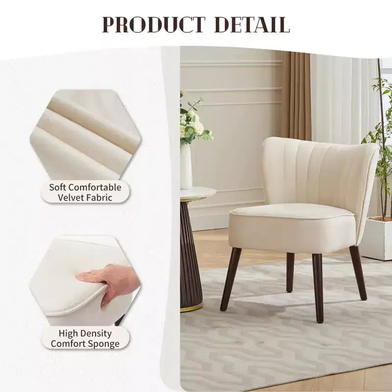Fauteuil d'appoint moderne en velours avec pieds en bois, chaise longue sans accoudoirs pour salon, chambre à coucher, siège rembourré doux, supporte 136 kg