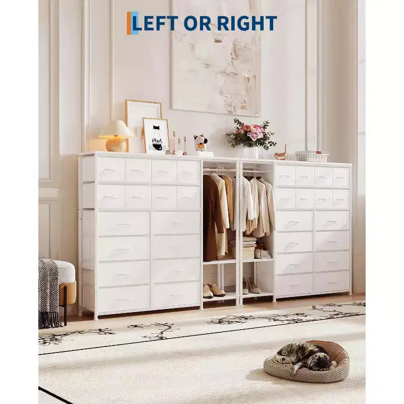 Commode GustoWave avec 16 tiroirs, tringle à vêtements et étagères, organisateur de rangement en tissu pour chambre à coucher, placard ou entrée