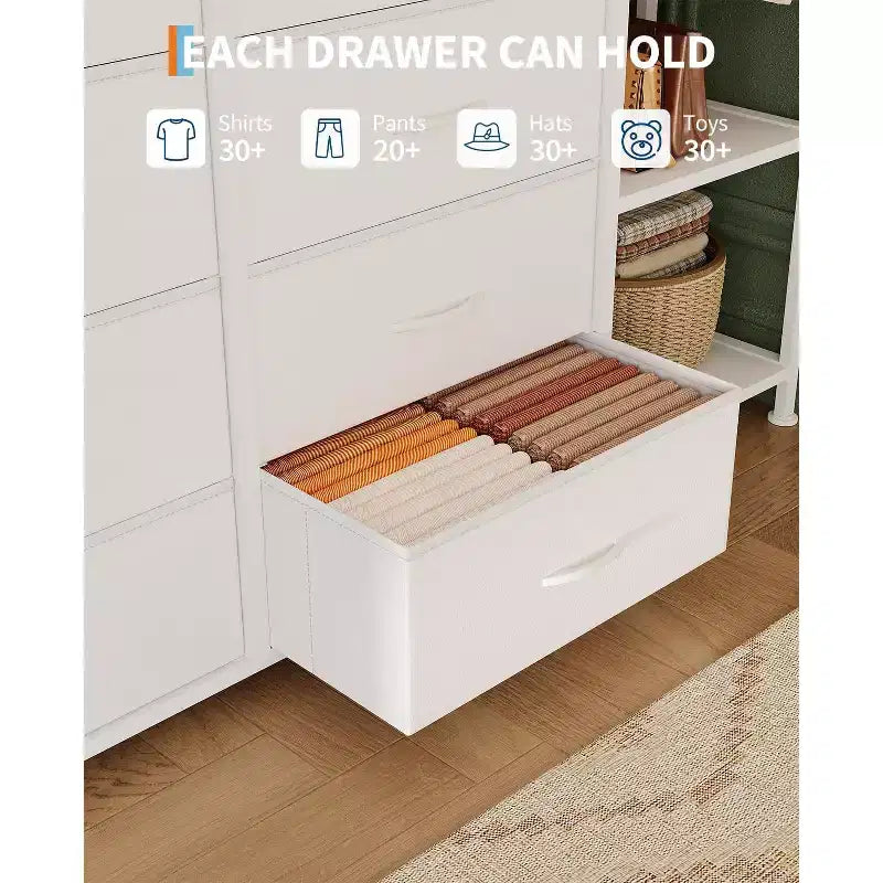 Commode GustoWave avec 16 tiroirs, tringle à vêtements et étagères, organisateur de rangement en tissu pour chambre à coucher, placard ou entrée