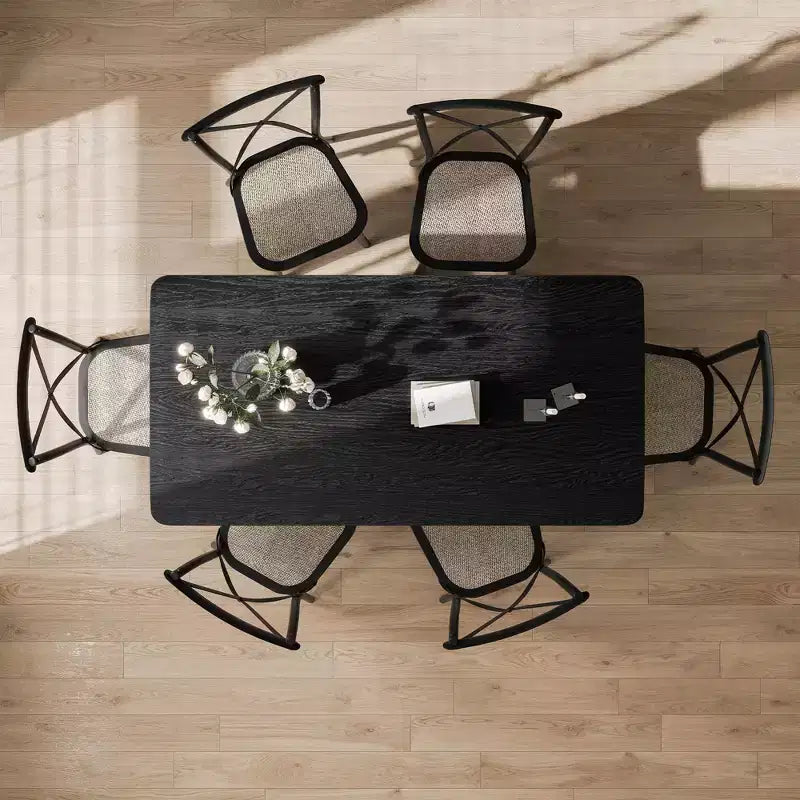 PexFix 67 x 33.5 Table de Salle à Manger de Ferme Meuble Table de Cuisine Carrée Noire avec Pieds en Rotin Tressé pour Cuisine Bar Salon
