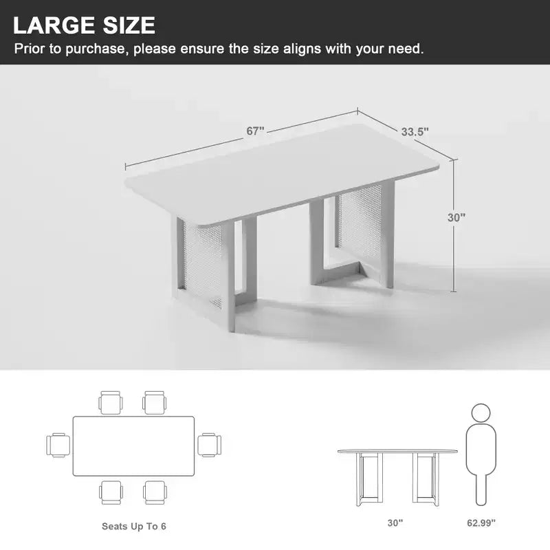 PexFix 67 x 33.5 Table de Salle à Manger de Ferme Meuble Table de Cuisine Carrée Noire avec Pieds en Rotin Tressé pour Cuisine Bar Salon