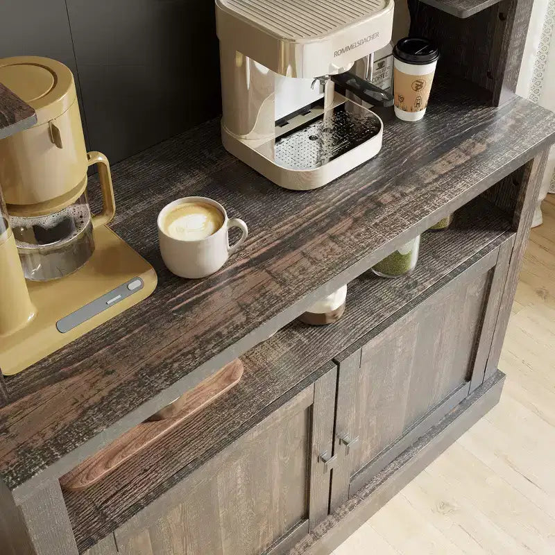 Buffet de cuisine de 72 po avec rangement, meuble de bar à café avec lumières LED