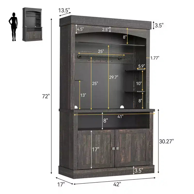 Buffet de cuisine de 72 po avec rangement, meuble de bar à café avec lumières LED