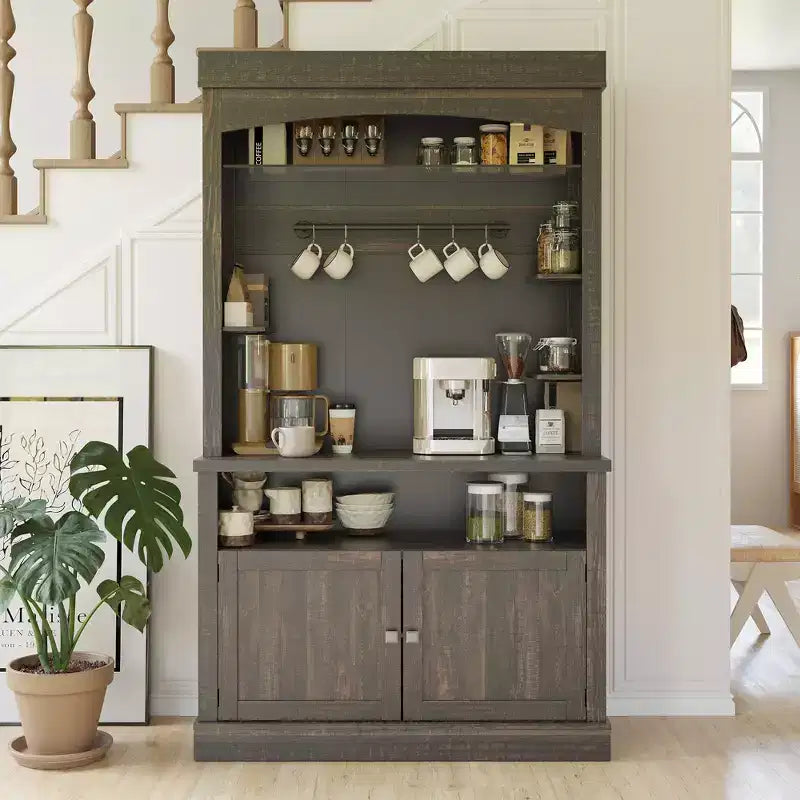 Buffet de cuisine de 72 po avec rangement, meuble de bar à café avec lumières LED