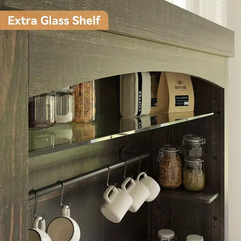 Buffet de cuisine de 72 po avec rangement, meuble de bar à café avec lumières LED