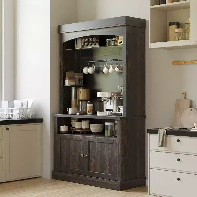 Buffet de cuisine de 72 po avec rangement, meuble de bar à café avec lumières LED