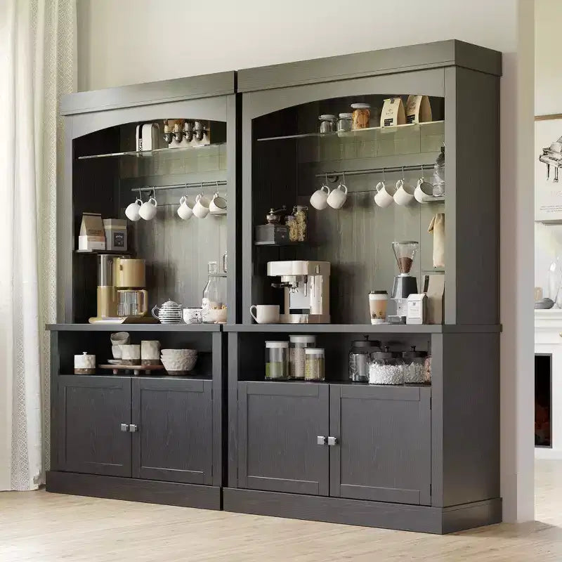 Buffet de cuisine de 72 po avec rangement, meuble de bar à café avec lumières LED