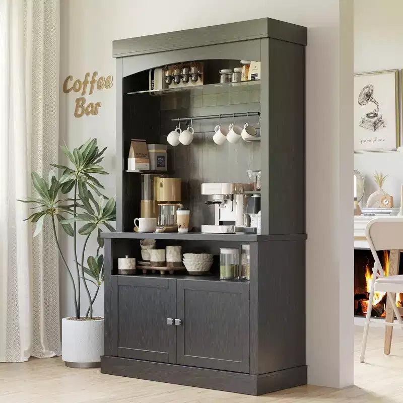 Buffet de cuisine de 72 po avec rangement, meuble de bar à café avec lumières LED