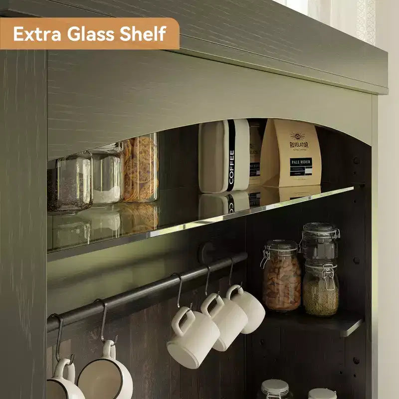 Buffet de cuisine de 72 po avec rangement, meuble de bar à café avec lumières LED