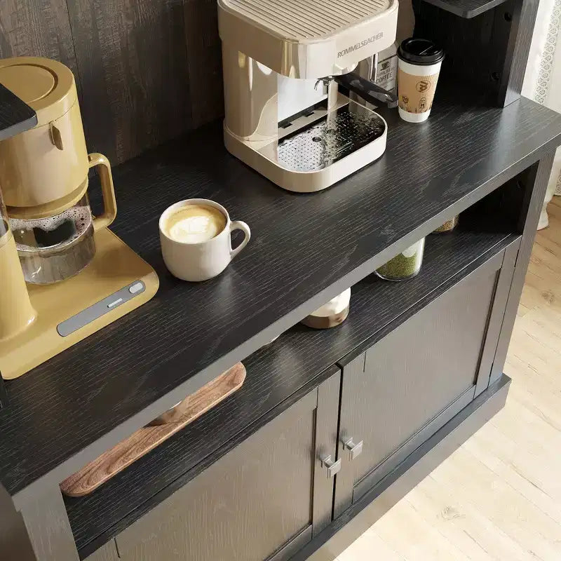 Buffet de cuisine de 72 po avec rangement, meuble de bar à café avec lumières LED