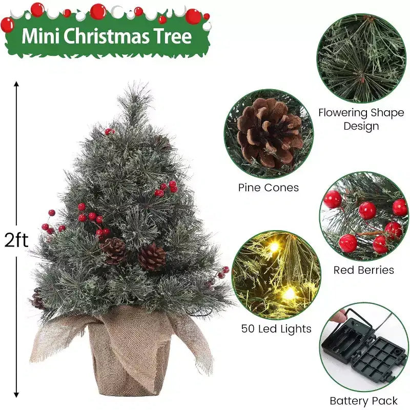 Sapin de table Acekool de 60 cm, effet neige : Décoration de saison prête à illuminer