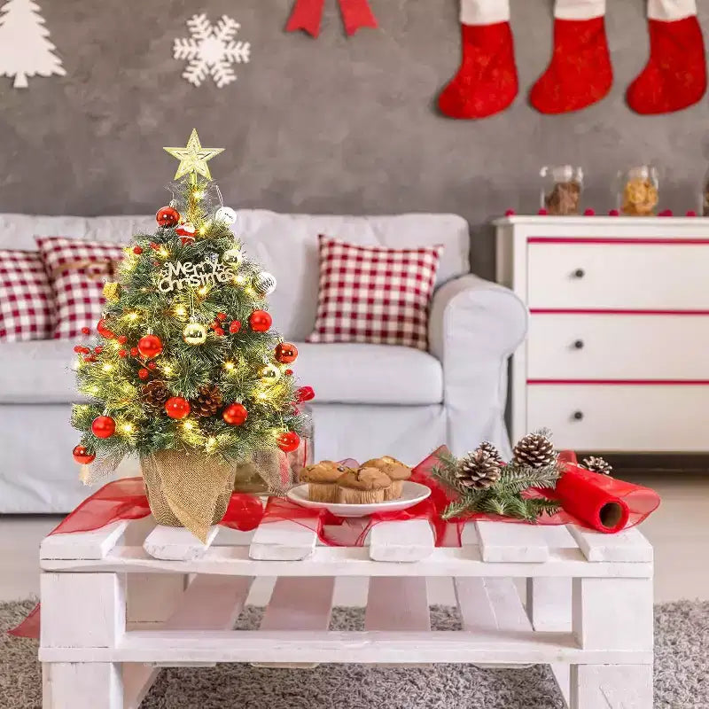 Sapin de table Acekool de 60 cm, effet neige : Décoration de saison prête à illuminer
