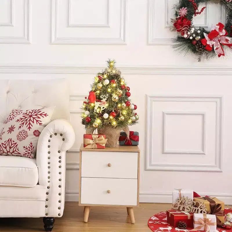 Sapin de table Acekool de 60 cm, effet neige : Décoration de saison prête à illuminer