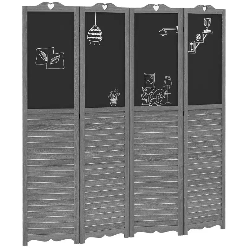 MAYEERTY Paravent Pliant à 4 Panneaux avec Tableau Noir Cloison de Séparation Autoportante pour Bureau à Domicile Gris