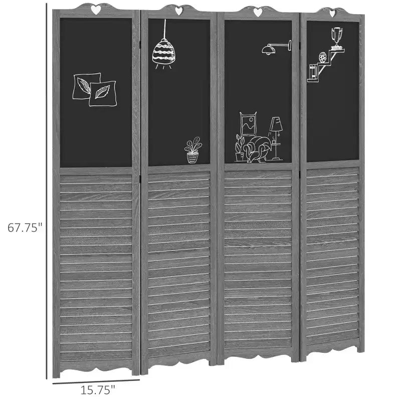 MAYEERTY Paravent Pliant à 4 Panneaux avec Tableau Noir Cloison de Séparation Autoportante pour Bureau à Domicile Gris