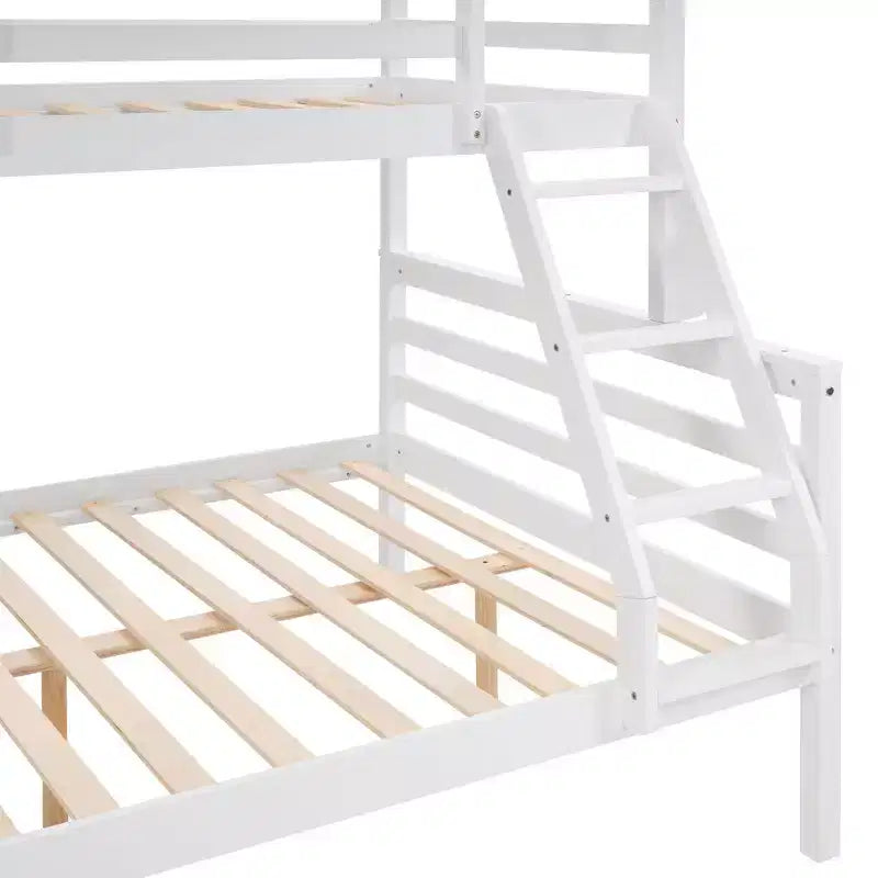 Lit superposé jumeau sur grand avec échelle, Cadre en bois avec barrières de sécurité hautes pour enfants, Aucun sommier tapissier requis, Robuste et peu encombrant, Blanc