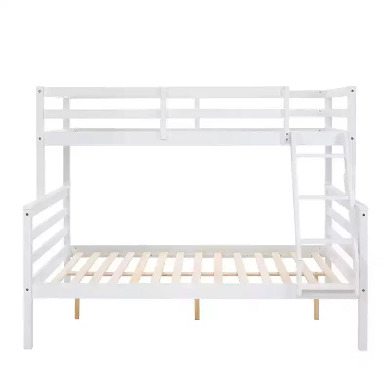 Lit superposé jumeau sur grand avec échelle, Cadre en bois avec barrières de sécurité hautes pour enfants, Aucun sommier tapissier requis, Robuste et peu encombrant, Blanc