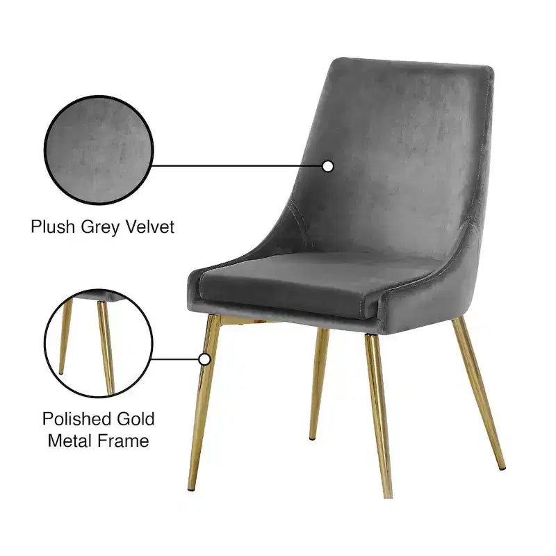 Meridian Furniture Karina, chaise de salle à manger en velours, ensemble de 2