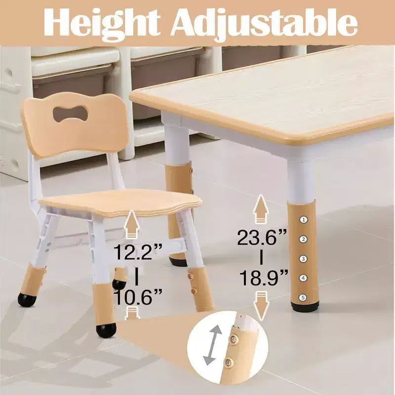 Acekool Ensemble Table et 6 Chaises pour Enfants, Table Multi-Activités Réglable en Hauteur avec Plateau à Gribouillis, Antidérapante, Âge 2-10 Ans