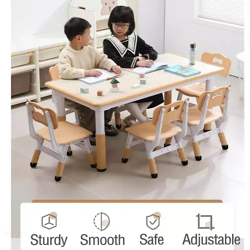 Acekool Ensemble Table et 6 Chaises pour Enfants, Table Multi-Activités Réglable en Hauteur avec Plateau à Gribouillis, Antidérapante, Âge 2-10 Ans