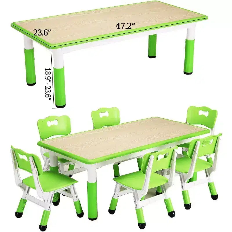 Acekool Ensemble Table et 6 Chaises pour Enfants, Table Multi-Activités Réglable en Hauteur avec Plateau à Gribouillis, Antidérapante, Âge 2-10 Ans