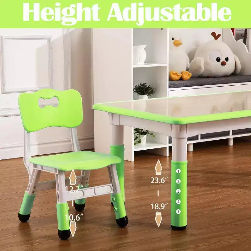 Acekool Ensemble Table et 6 Chaises pour Enfants, Table Multi-Activités Réglable en Hauteur avec Plateau à Gribouillis, Antidérapante, Âge 2-10 Ans