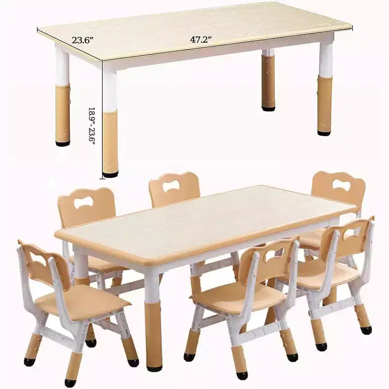 Acekool Ensemble Table et 6 Chaises pour Enfants, Table Multi-Activités Réglable en Hauteur avec Plateau à Gribouillis, Antidérapante, Âge 2-10 Ans