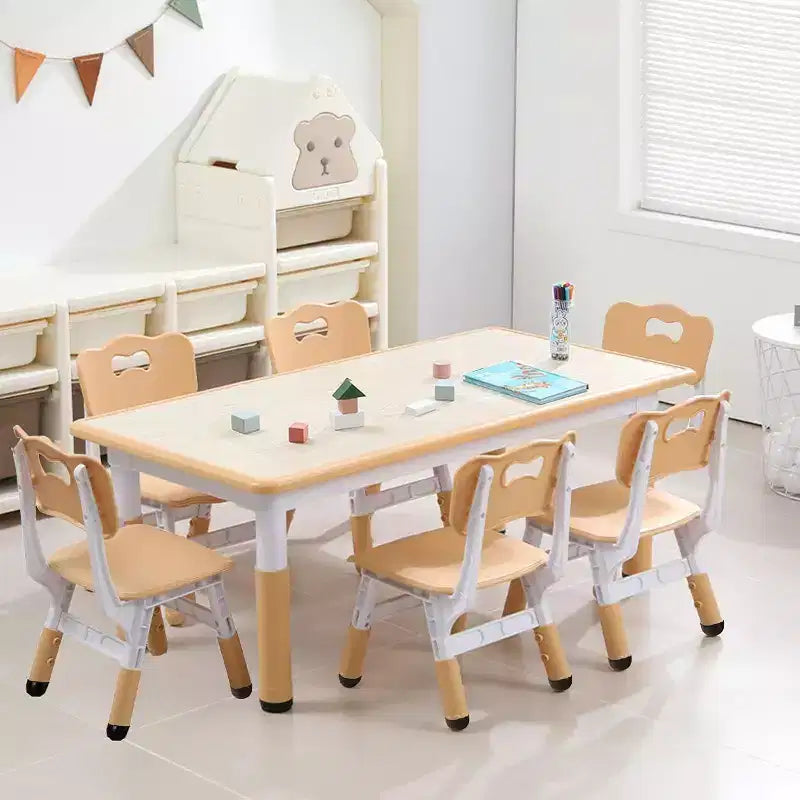 Acekool Ensemble Table et 6 Chaises pour Enfants, Table Multi-Activités Réglable en Hauteur avec Plateau à Gribouillis, Antidérapante, Âge 2-10 Ans