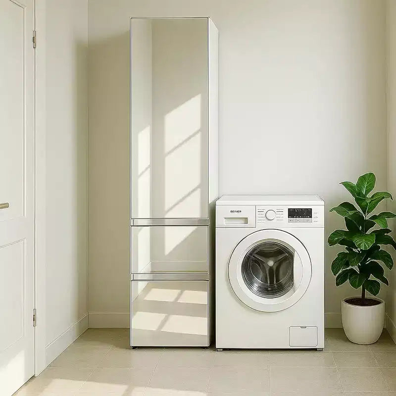 Armoire de placard modulaire mince en bois Elise HomeStock avec miroir en blanc