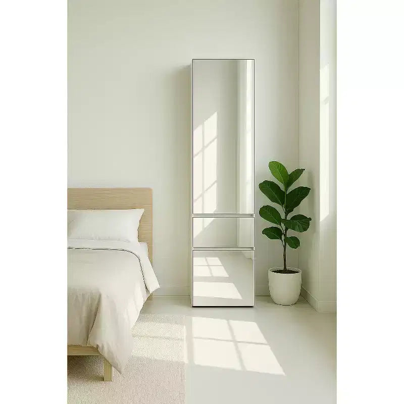 Armoire de placard modulaire mince en bois Elise HomeStock avec miroir en blanc