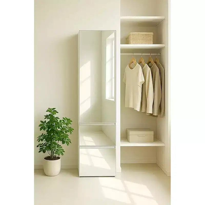 Armoire de placard modulaire mince en bois Elise HomeStock avec miroir en blanc