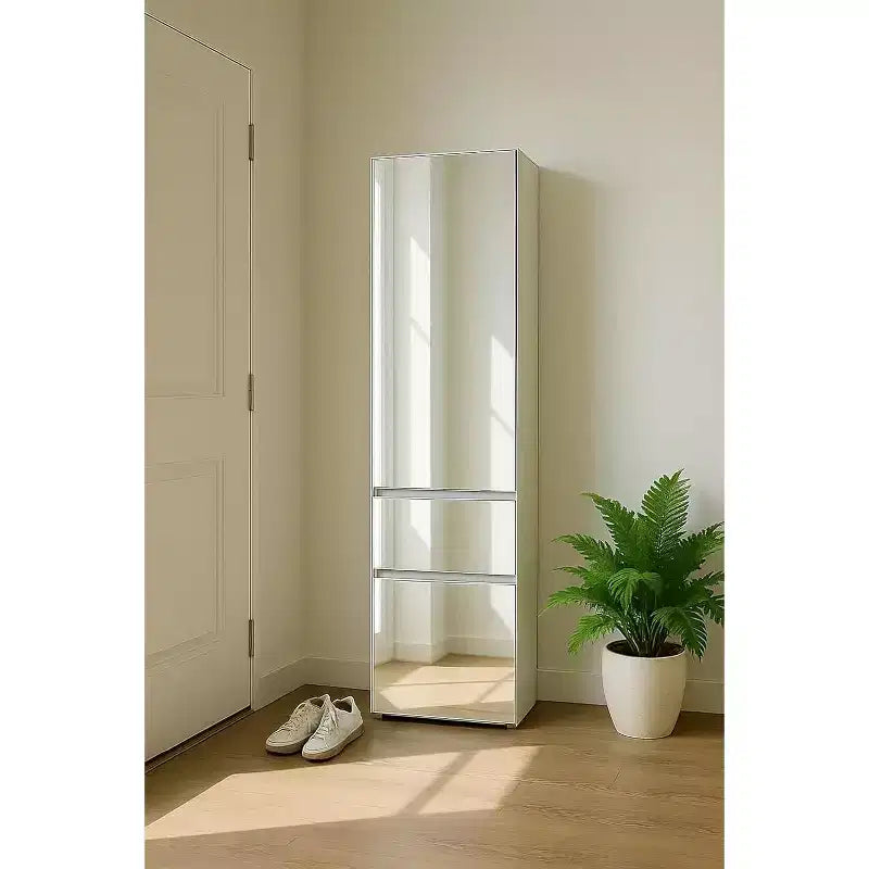 Armoire de placard modulaire mince en bois Elise HomeStock avec miroir en blanc