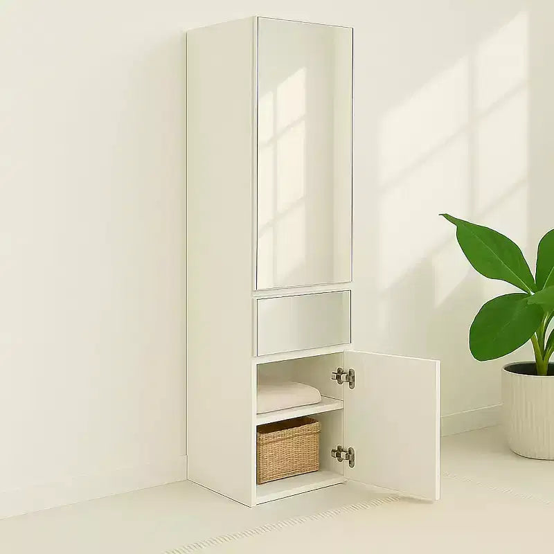 Armoire de placard modulaire mince en bois Elise HomeStock avec miroir en blanc