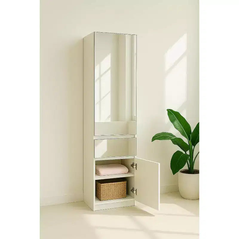 Armoire de placard modulaire mince en bois Elise HomeStock avec miroir en blanc
