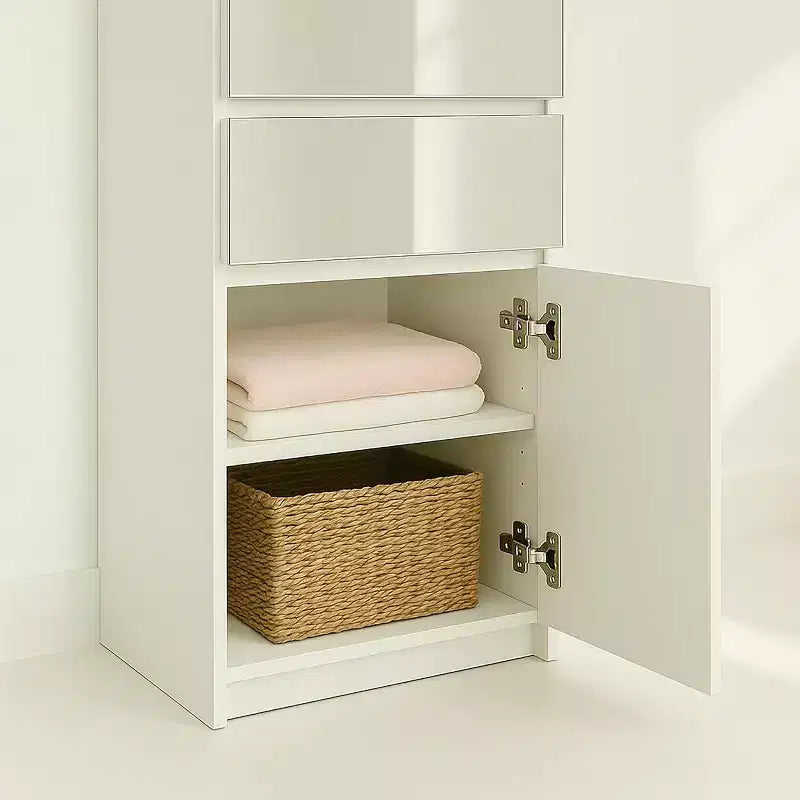 Armoire de placard modulaire mince en bois Elise HomeStock avec miroir en blanc