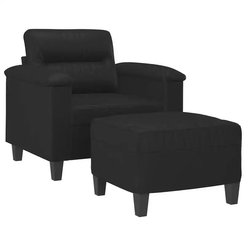 vidaXL Fauteuil avec repose-pieds Noir Similicuir, métal, contreplaqué Simple