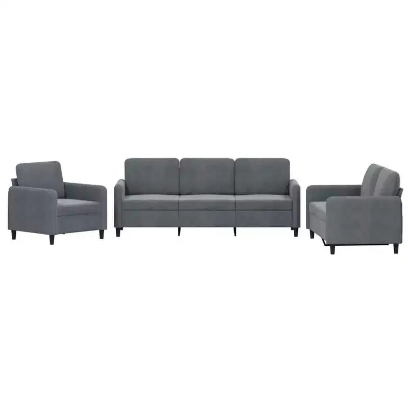 vidaXL Velvet Sofa Set - Dark Gray Upholstered Loveseat/Couch, 3 pcs Comfortable Seating Collection with Metal Frame for Living Room/Lounge.